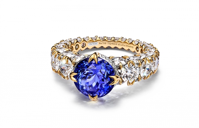 蒂芙尼BLUE BOOK高级珠宝2023 BLUE BOOK 18K黄金镶嵌坦桑石及钻石戒指