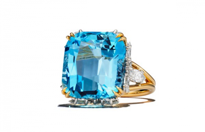 蒂芙尼史隆伯杰系列18K黄金及铂金镶嵌海蓝宝石及钻石戒指