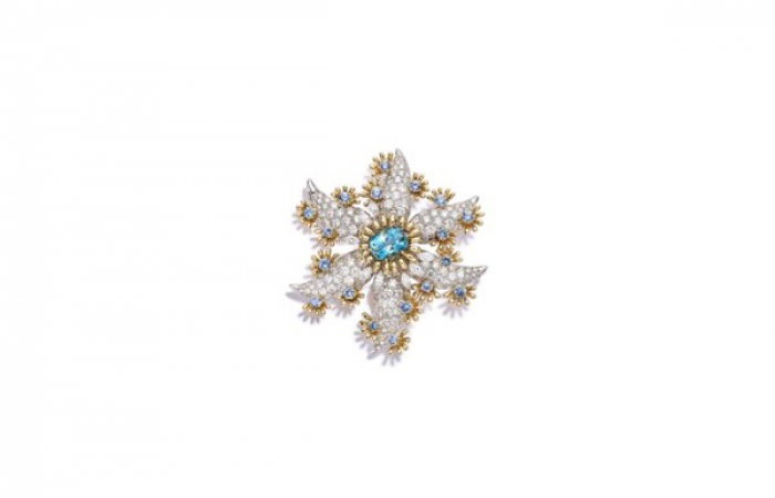 蒂芙尼史隆伯杰系列铂金及18K黄金镶嵌海蓝宝石及钻石海星胸针
