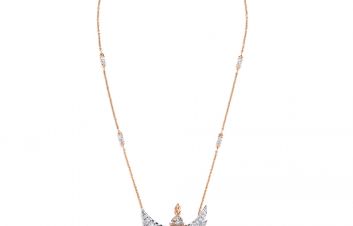 蒂芙尼史隆伯杰系列18K玫瑰金及铂金镶嵌香槟色水滴形天然野生珍珠，香槟色钻石，钻石及红宝石吊坠