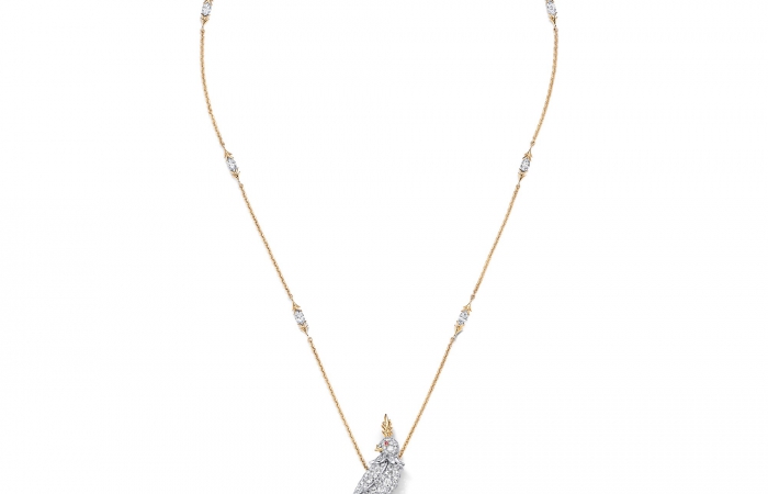 蒂芙尼史隆伯杰系列18K玫瑰金及鉑金鑲嵌香檳色巴洛克天然野生珍珠，香檳色鉆石，鉆石及紅寶石胸針