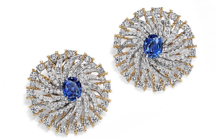 蒂芙尼BLUE BOOK高级珠宝铂金及18K黄金镶嵌总重逾9克拉的未经优化处理蓝宝石及钻石耳环