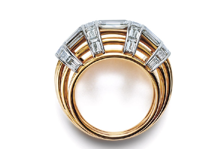 蒂芙尼史隆伯杰系列铂金及18k黄金镶嵌长棍型切割 钻石戒指