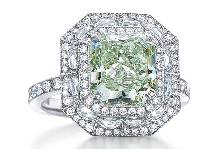 蒂芙尼BLUE BOOK高级珠宝铂金镶嵌绿钻戒指