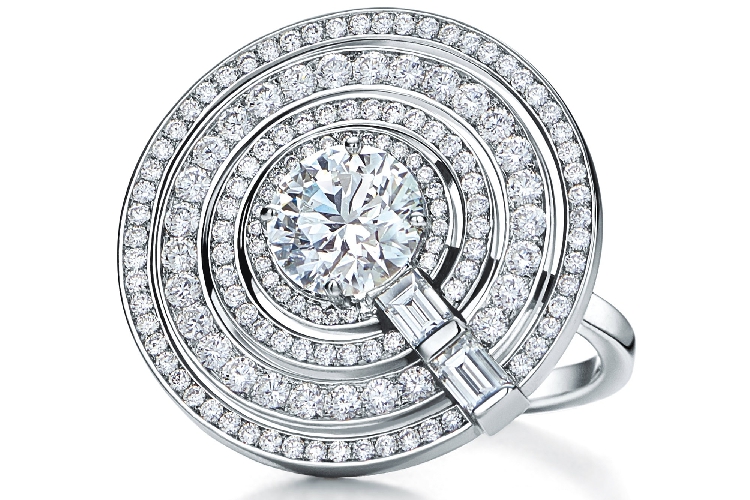 蒂芙尼BLUE BOOK高级珠宝铂金镶嵌圆形及长形钻石戒指