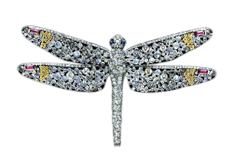 蒂芙尼BLUE BOOK高级珠宝铂金镶嵌蓝宝石及月光石蜻蜓胸针