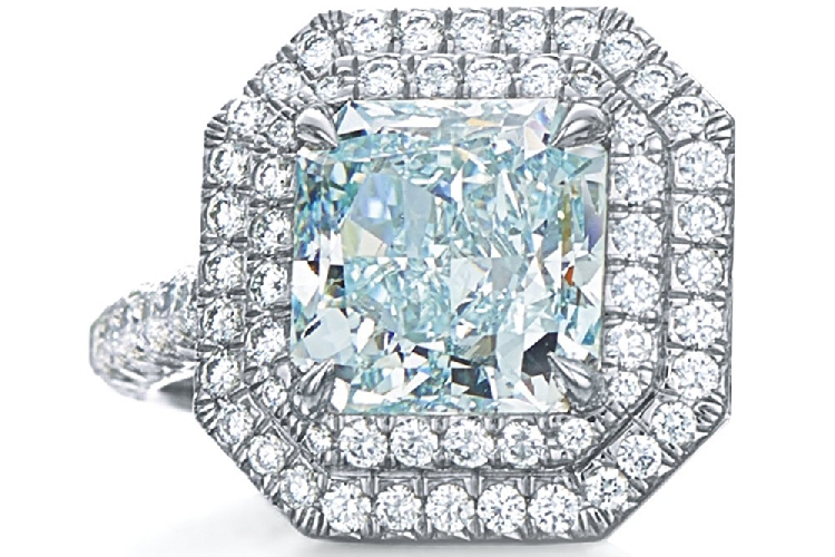 蒂芙尼BLUE BOOK高级珠宝铂金镶嵌蓝绿钻石戒指