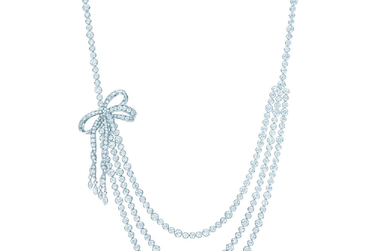 蒂芙尼BLUE BOOK高级珠宝铂金镶钻蝴蝶结项链