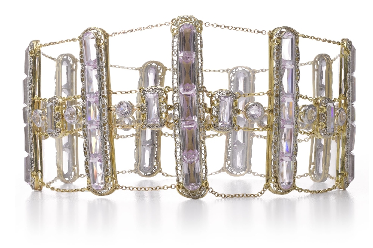 蒂芙尼古董珍藏18K黄金和铂金镶嵌紫锂辉石项链