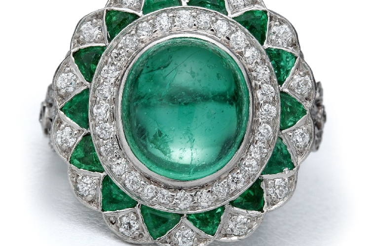 蒂芙尼古董珍藏铂金镶嵌祖母绿及钻石戒指