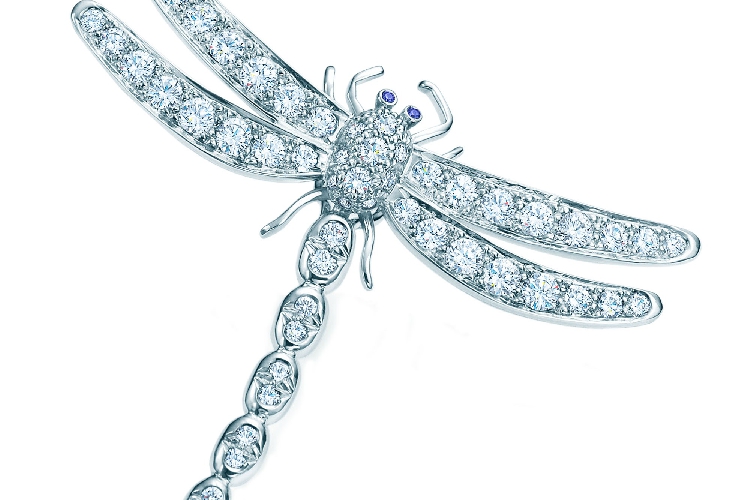 蒂芙尼铂金镶钻蜻蜓造型胸针