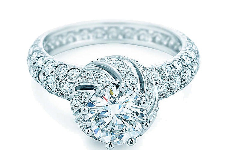 蒂芙尼SCHLUMBERGER™高级珠宝铂金镶钻戒圈镶嵌花蕾式圆形明亮式切割钻石订婚钻戒