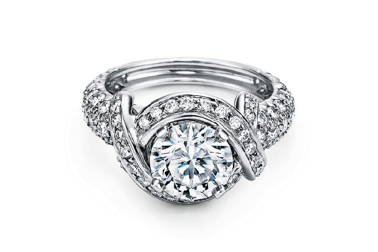 蒂芙尼SCHLUMBERGER™高级珠宝铂金镶钻戒圈镶嵌圆形明亮式切割钻石订婚钻戒