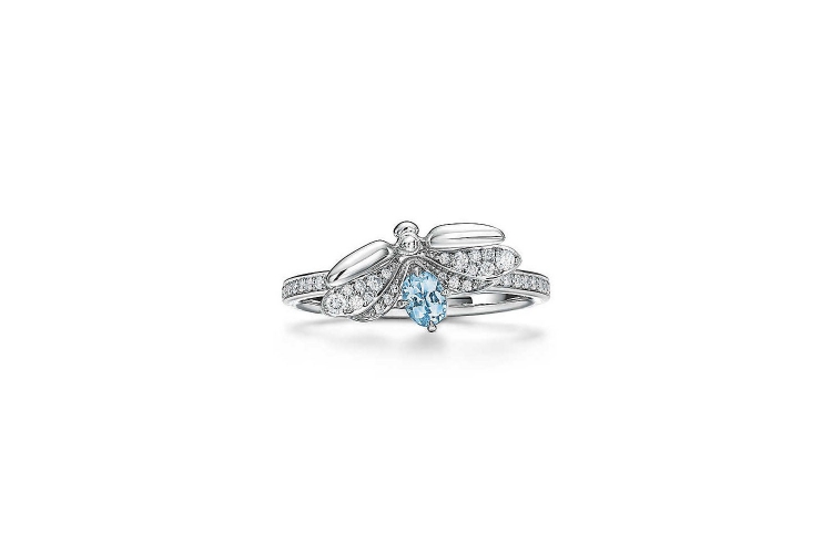 蒂芙尼TIFFANY PAPER FLOWERS™铂金镶嵌钻石和海蓝宝石萤火虫戒指