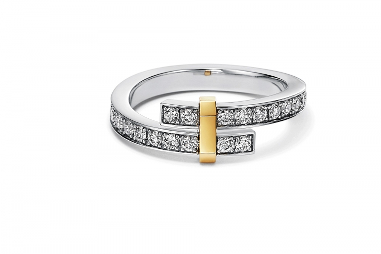 蒂芙尼TIFFANY EDGE系列铂金及18K黄金镶钻戒指