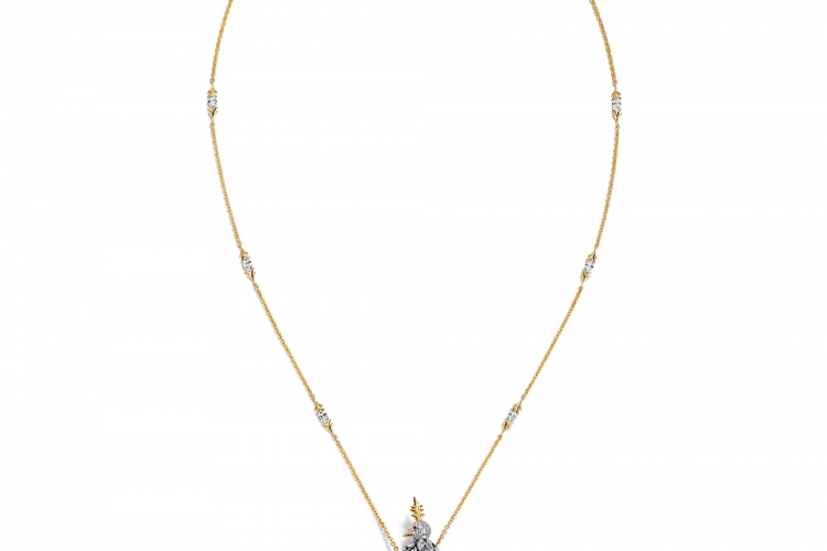 蒂芙尼SCHLUMBERGER™高级珠宝铂金及18K黄金镶嵌海蓝宝石，钻石及粉色蓝宝石”石上鸟”吊坠
