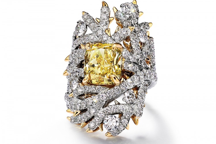 蒂芙尼BLUE BOOK高级珠宝2023 BLUE BOOK铂金及18K黄金镶嵌一颗浓彩黄钻及钻石戒指