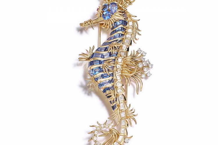 蒂芙尼史隆伯杰系列18K黄金及铂金镶嵌蓝宝石及钻石胸针