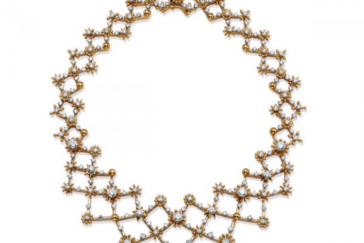 蒂芙尼史隆伯杰系列18K黄金及铂金镶钻花朵与星星造型项链