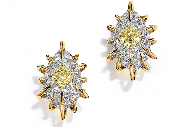 蒂芙尼BLUE BOOK高级珠宝铂金及18K黄金镶嵌总重逾3克拉的浓彩黄钻及钻石耳环