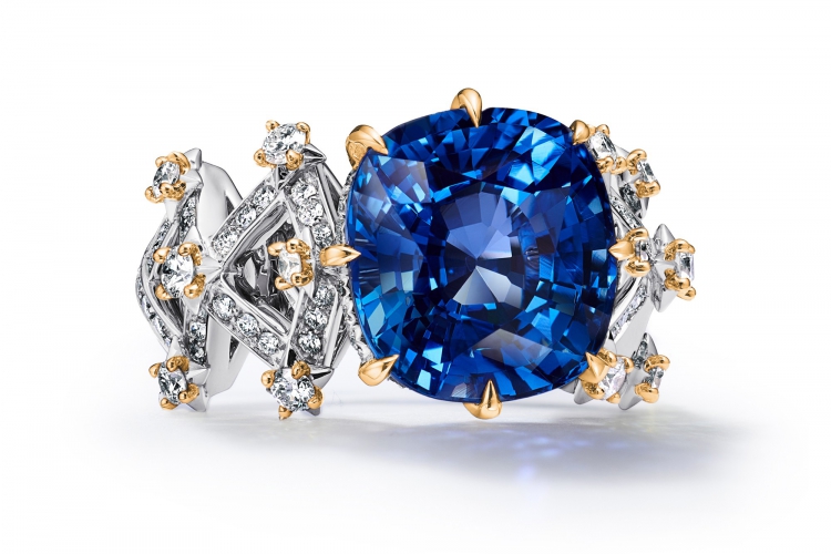 蒂芙尼BLUE BOOK高级珠宝铂金及18K黄金镶嵌一颗重逾10克拉的未经优化处理斯里兰卡蓝宝石及钻石戒指