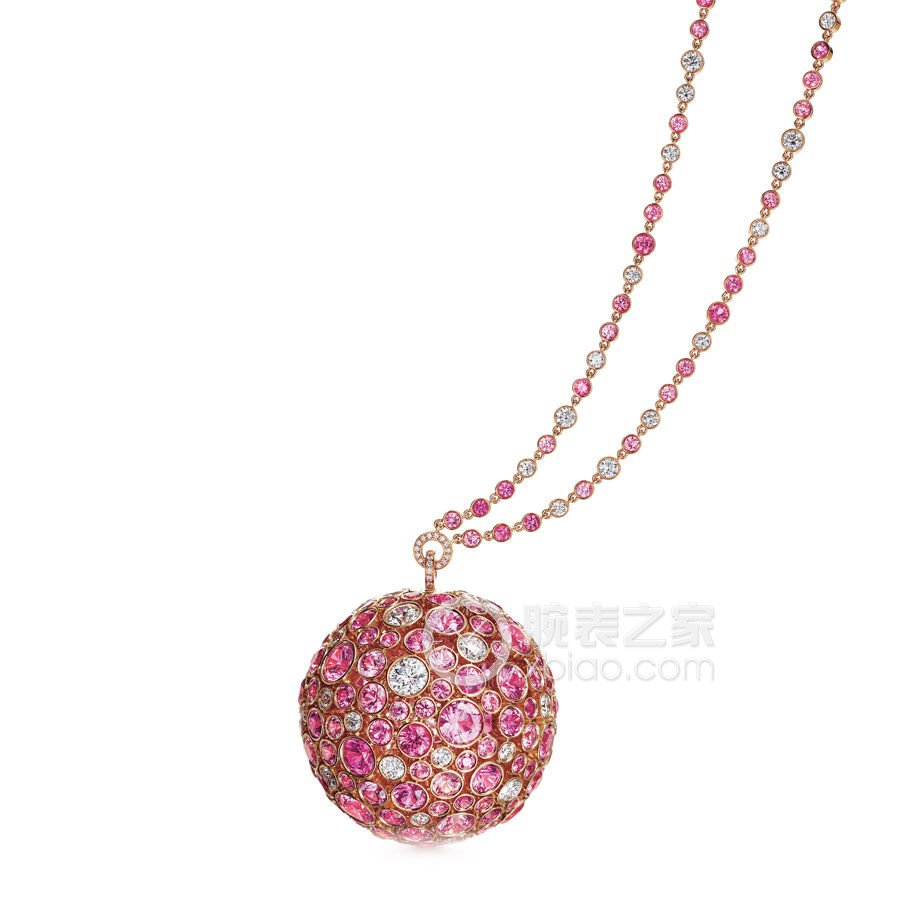 蒂芙尼MASTERPIECES18k玫瑰金镶嵌粉色蓝宝石和钻石吊坠项链