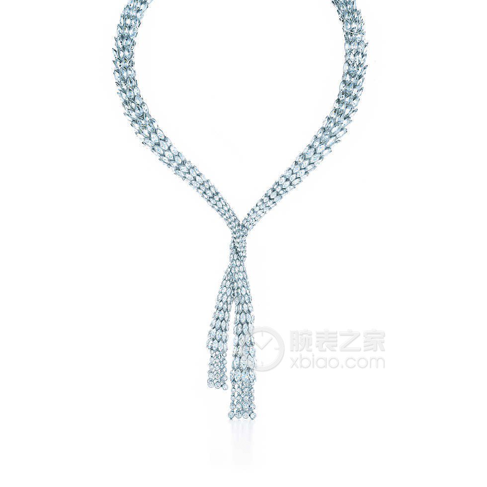 蒂芙尼BLUE BOOK高级珠宝玫瑰形切割钻石和榄尖形切割钻石项链项链