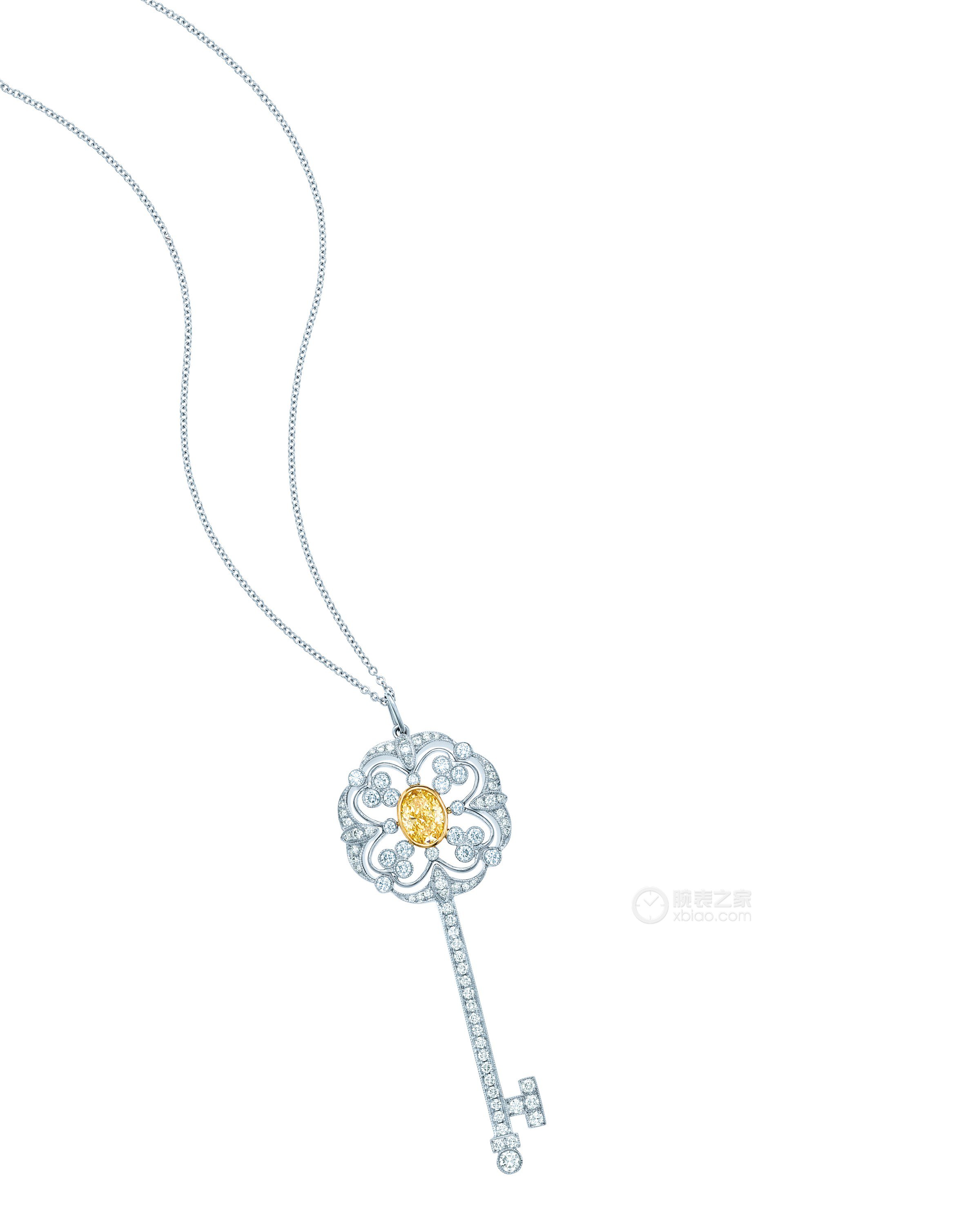 蒂芙尼TIFFANY ENCHANT铂金镶嵌黄钻和白钻花形钥匙吊坠项链