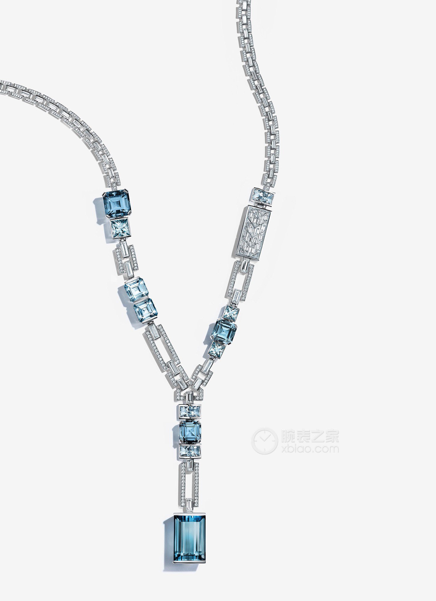 蒂芙尼BLUE BOOK高级珠宝铂金镶嵌海蓝宝石与钻石项链项链
