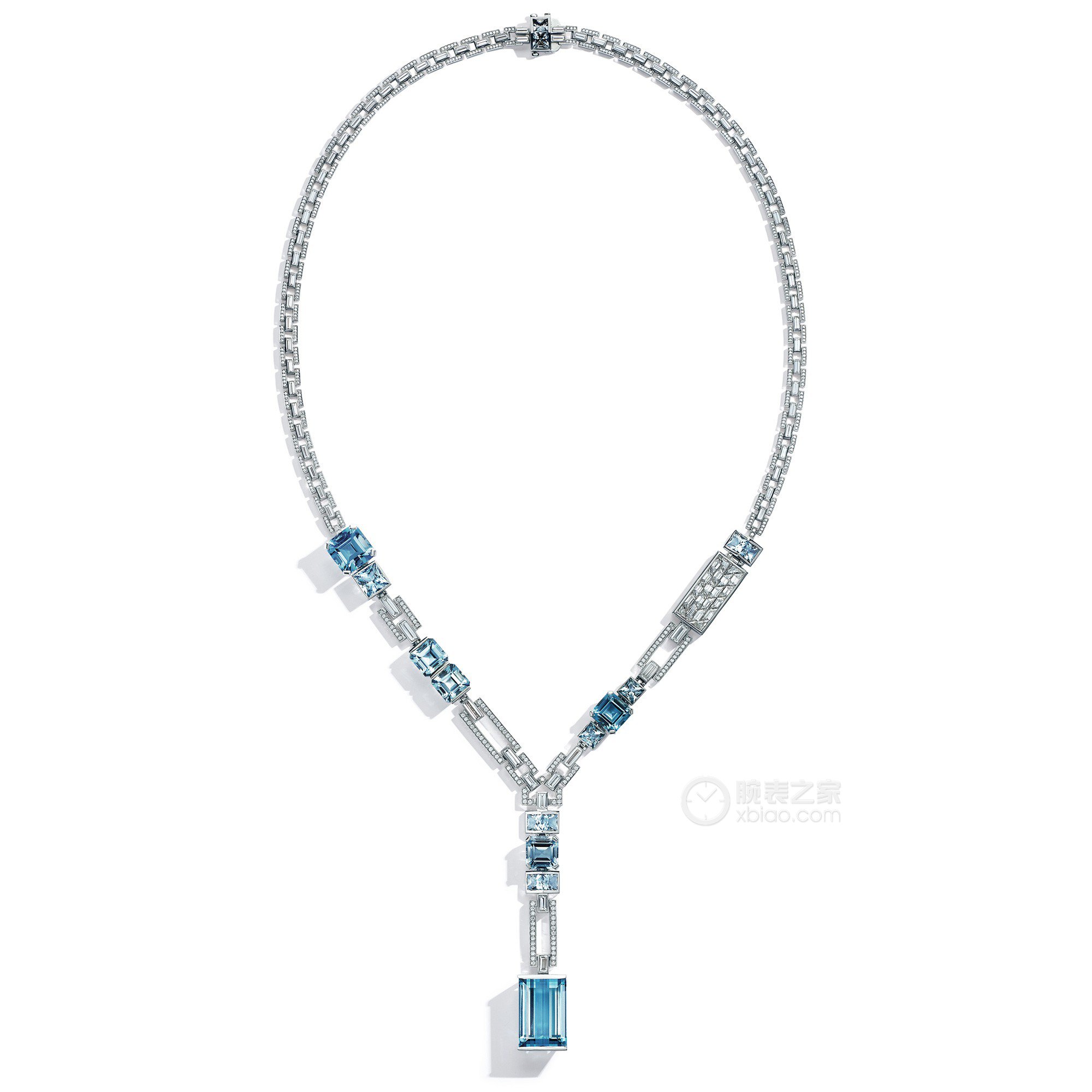 蒂芙尼BLUE BOOK高级珠宝铂金镶嵌海蓝宝石与钻石项链项链