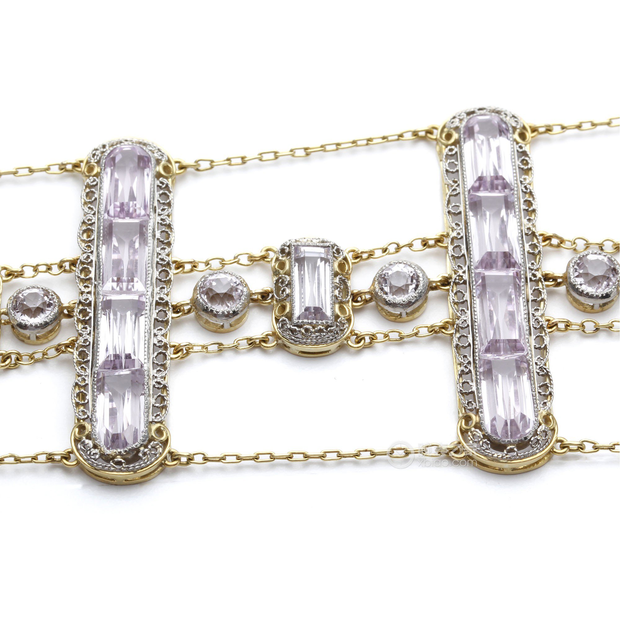 蒂芙尼古董珍藏18K黄金和铂金镶嵌紫锂辉石项链项链