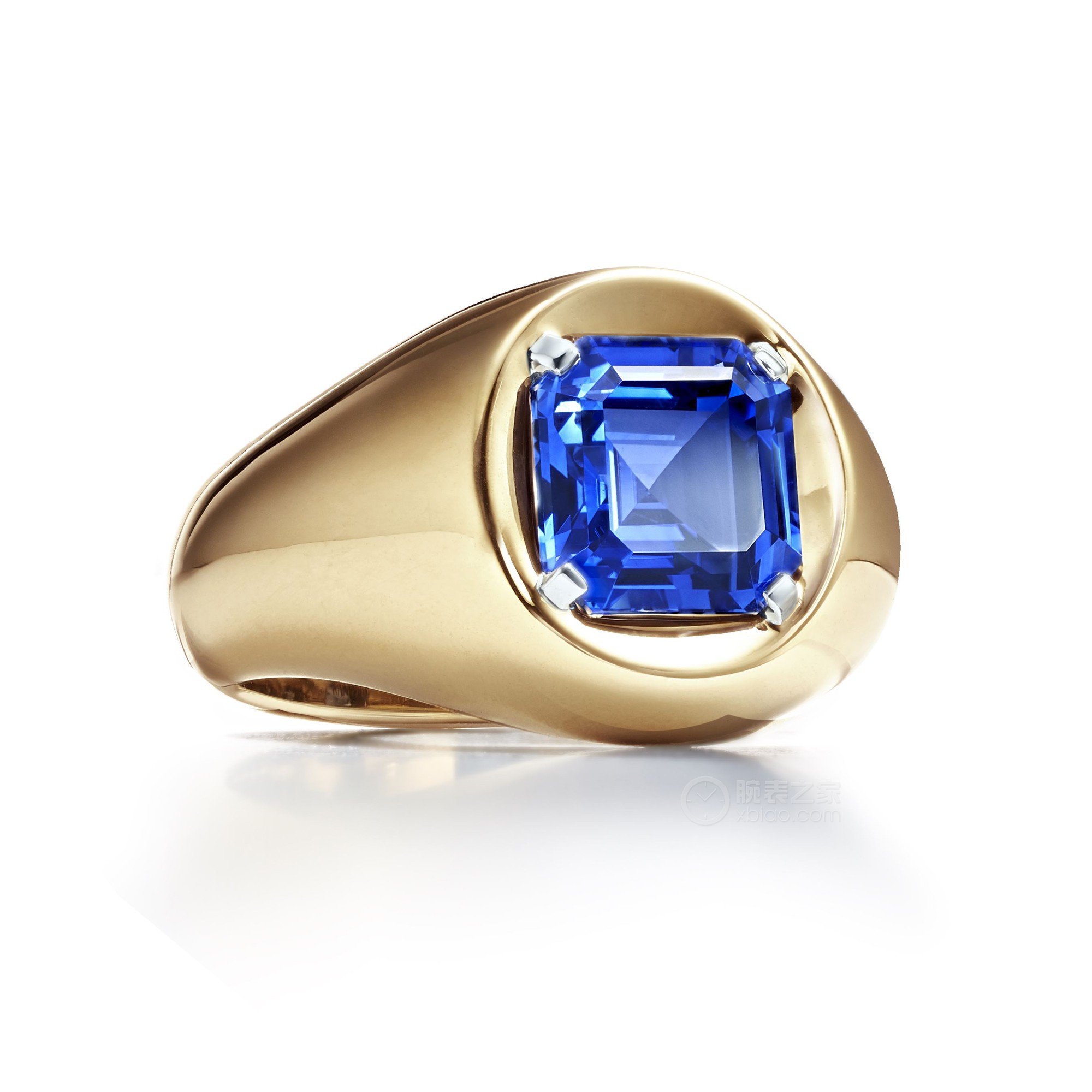 蒂芙尼BLUE BOOK高级珠宝18K黄金镶嵌祖母绿形切割斯里兰卡蓝宝石戒指戒指