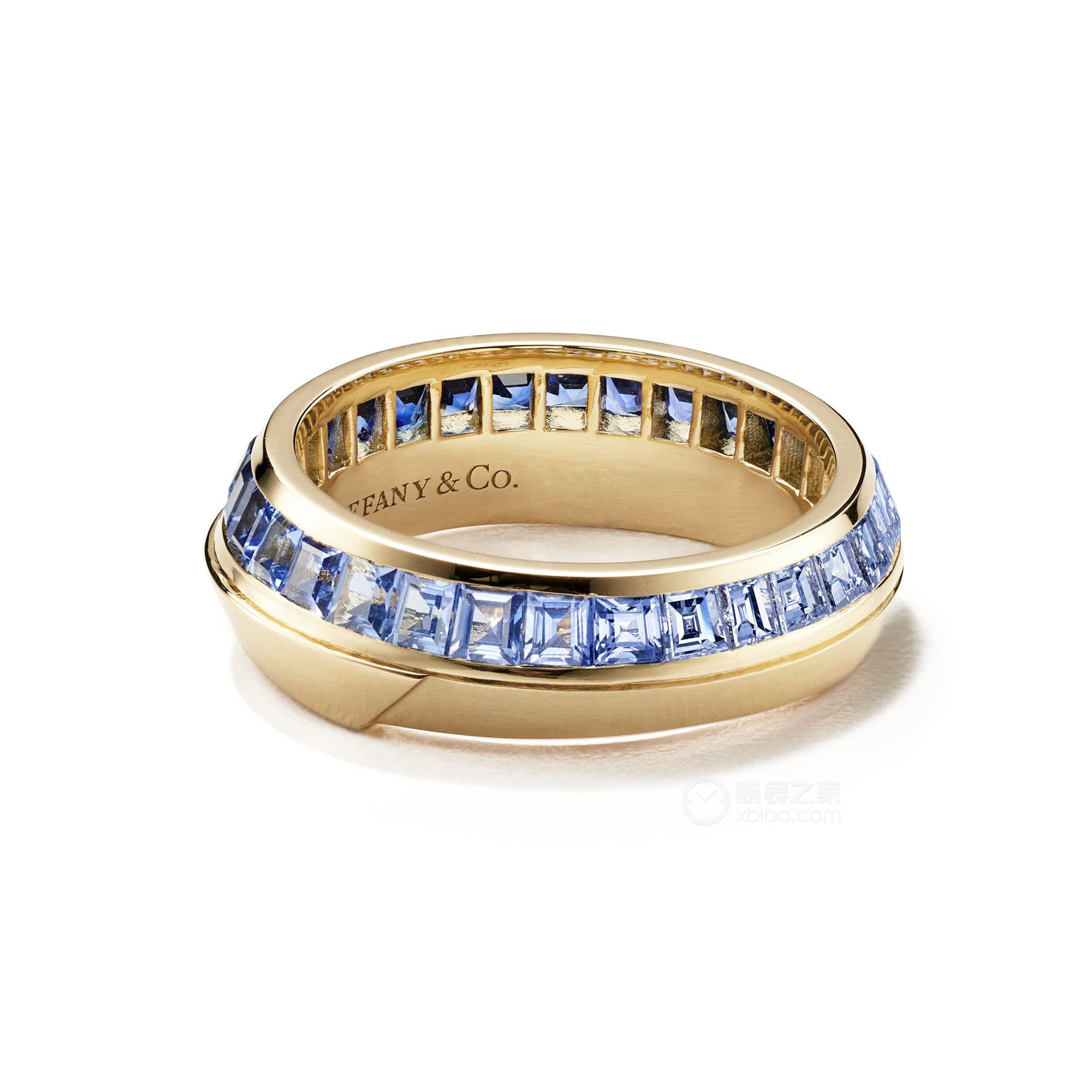 蒂芙尼BLUE BOOK高级珠宝18K黄金镶嵌方形蓝宝石及方形钻石戒指戒指