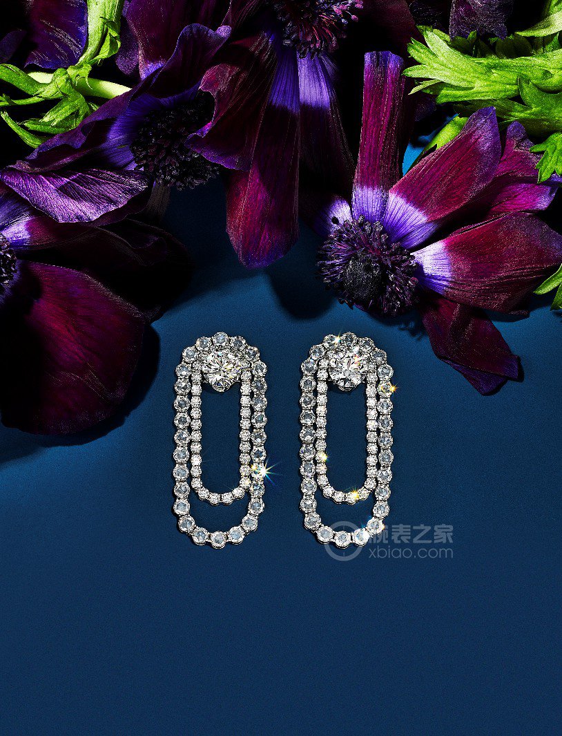 蒂芙尼BLUE BOOK高级珠宝铂金镶嵌圆形明亮式钻石及圆形玫瑰形切割钻石耳环耳饰
