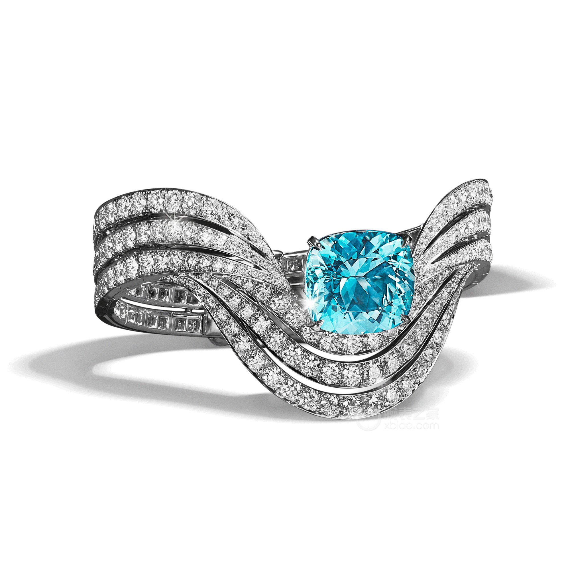蒂芙尼BLUE BOOK高级珠宝铂金镶嵌海蓝宝石及钻石手镯手镯