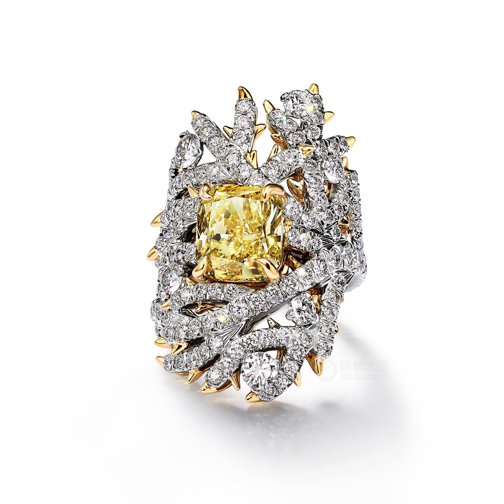 蒂芙尼BLUE BOOK高级珠宝铂金及18K黄金镶嵌一颗浓彩黄钻及钻石戒指戒指
