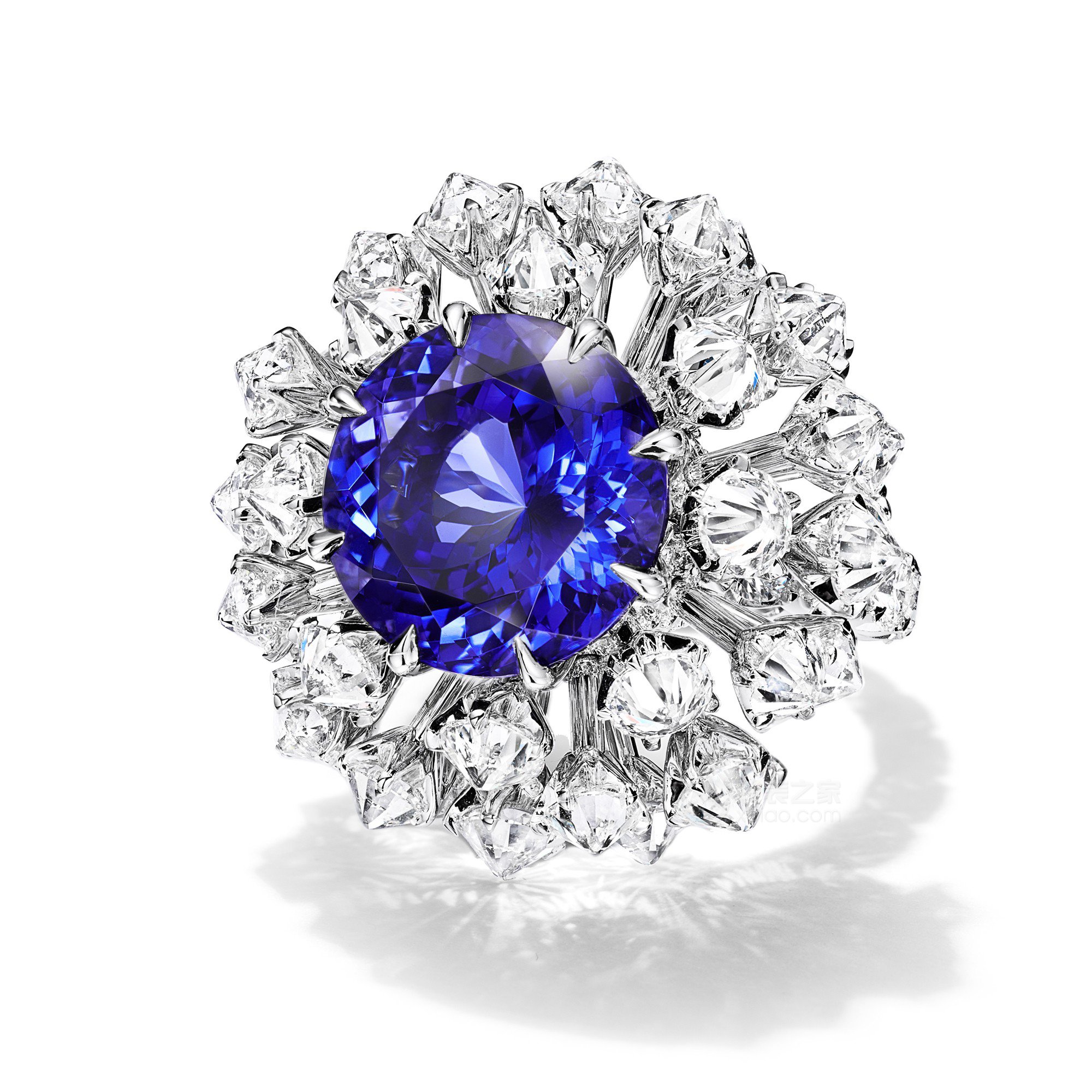 蒂芙尼BLUE BOOK高级珠宝18K白金镶嵌一颗重逾11克拉的坦桑石及钻石戒指戒指