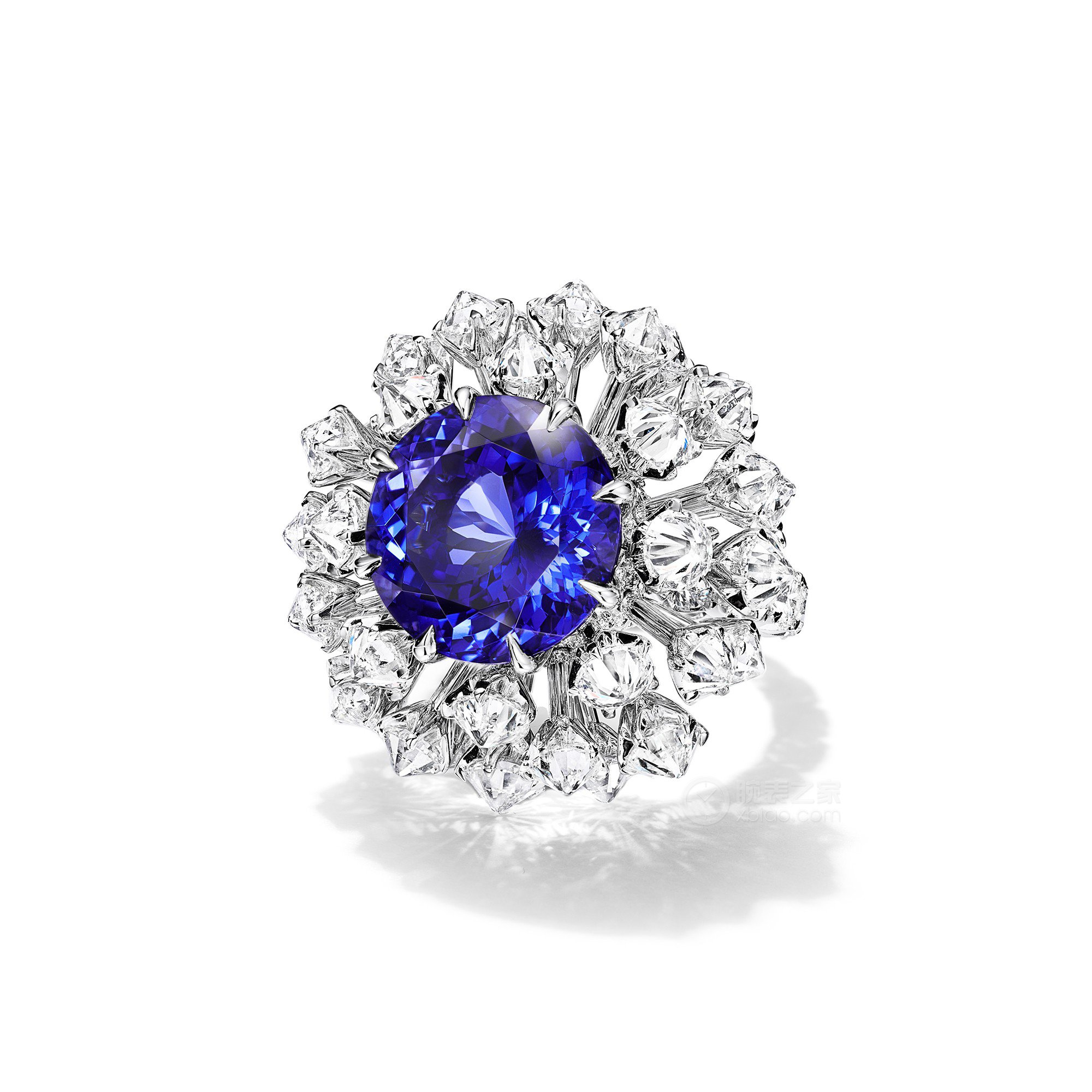 蒂芙尼BLUE BOOK高级珠宝18K白金镶嵌一颗重逾11克拉的坦桑石及钻石戒指戒指