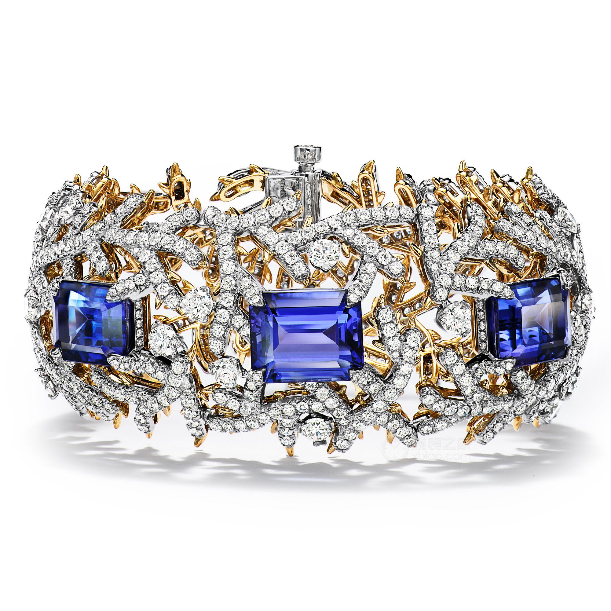 蒂芙尼BLUE BOOK高级珠宝铂金及18K黄金镶嵌总重逾25克拉的坦桑石及钻石手镯手镯