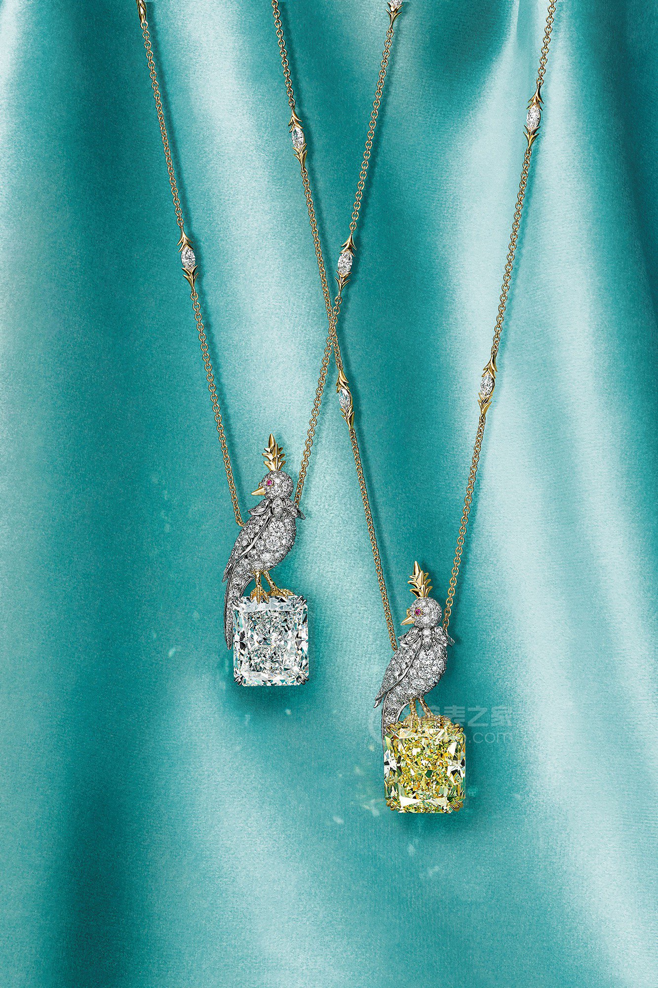 蒂芙尼史隆伯杰系列铂金及18K黄金镶嵌一颗重逾20克拉的钻石，粉色蓝宝石及钻石“石上鸟”项链项链