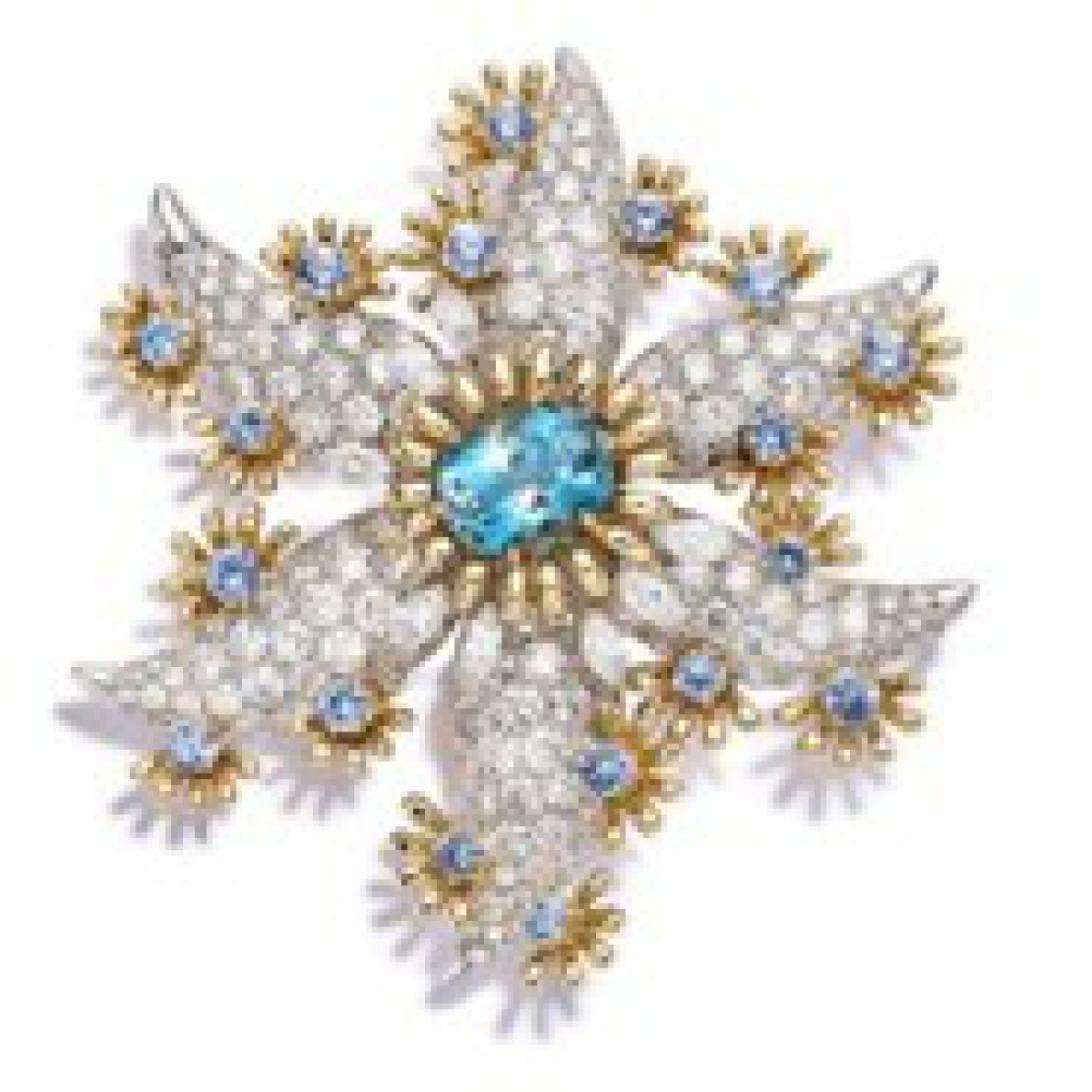 蒂芙尼史隆伯杰系列铂金及18K黄金镶嵌海蓝宝石及钻石海星胸针胸针