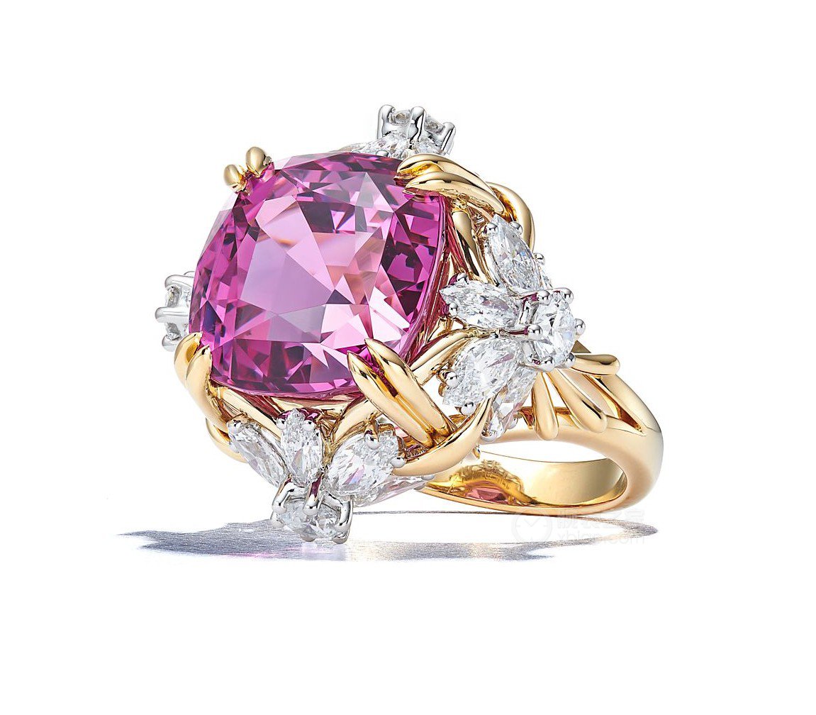 蒂芙尼史隆伯杰系列铂金及黄金镶嵌粉色尖晶石钻石戒指戒指