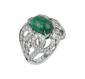 卡地亚高级珠宝系列蛋面祖母绿钻石戒指 戒指