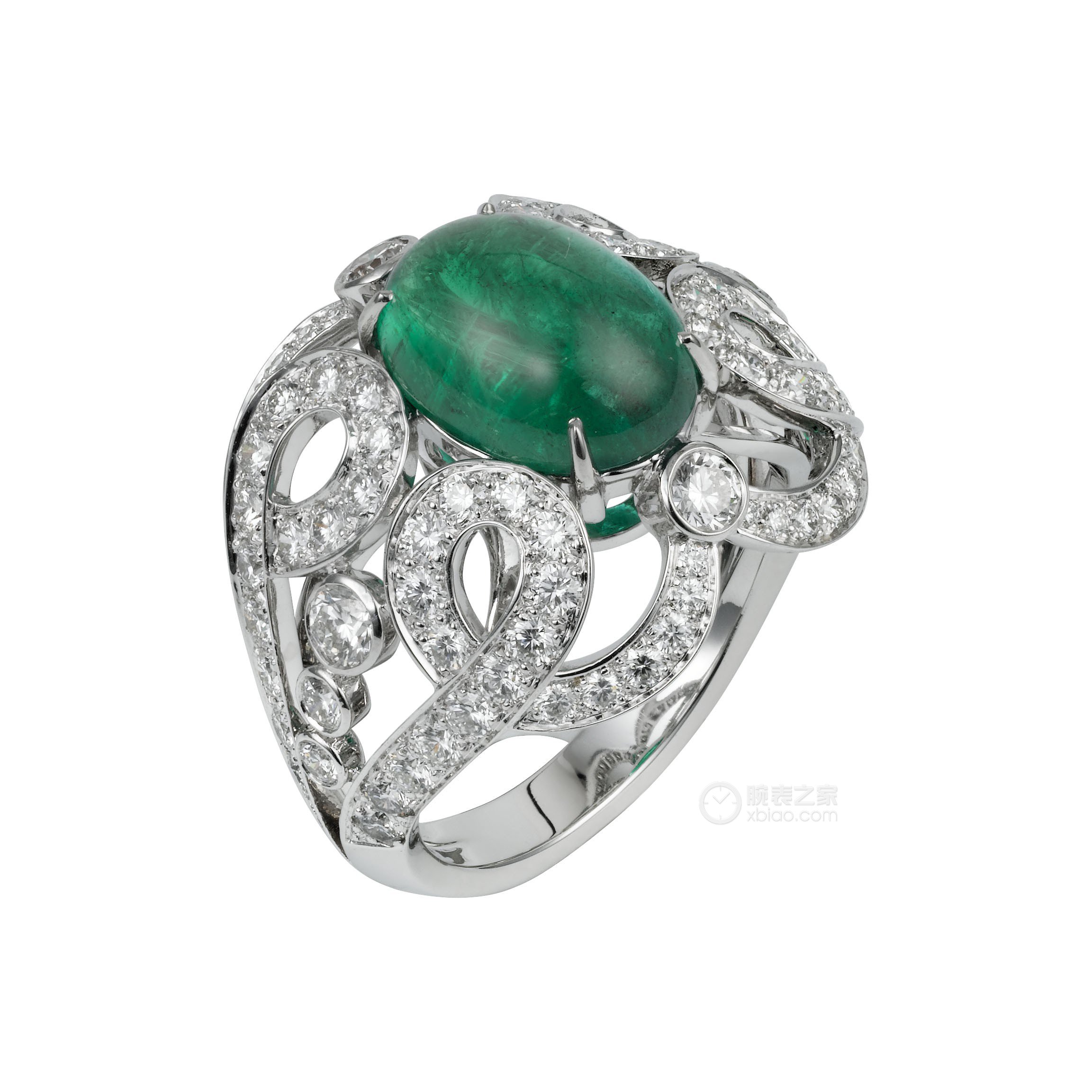 卡地亚高级珠宝系列蛋面祖母绿钻石戒指戒指