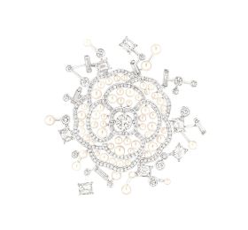 香奈儿CAMÉLIA系列白18K金镶嵌钻石和珍珠 胸针