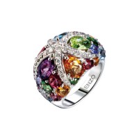 ENZO彩宝系列OCEAN 海洋系列18K白金镶钻石, 红碧玺, 紫晶, 海蓝宝, 黄晶, 石榴石, 及橄榄石戒指