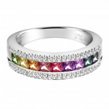ENZO彩寶系列RAINBOW 彩虹系列18K白金鑲漸變色彩色寶石吊墜戒指