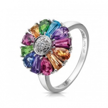 ENZO彩宝系列RAINBOW 彩虹系列18K白金镶多种宝石戒指