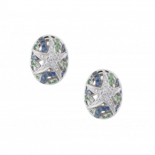 ENZO彩宝系列OCEAN 海洋系列18K白金镶蓝宝石沙弗莱石及钻石耳环