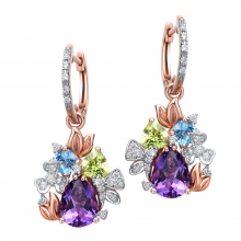 ENZO彩宝系列RAINBOW 彩虹系列18K金镶托帕石紫晶橄榄石钻石耳坠